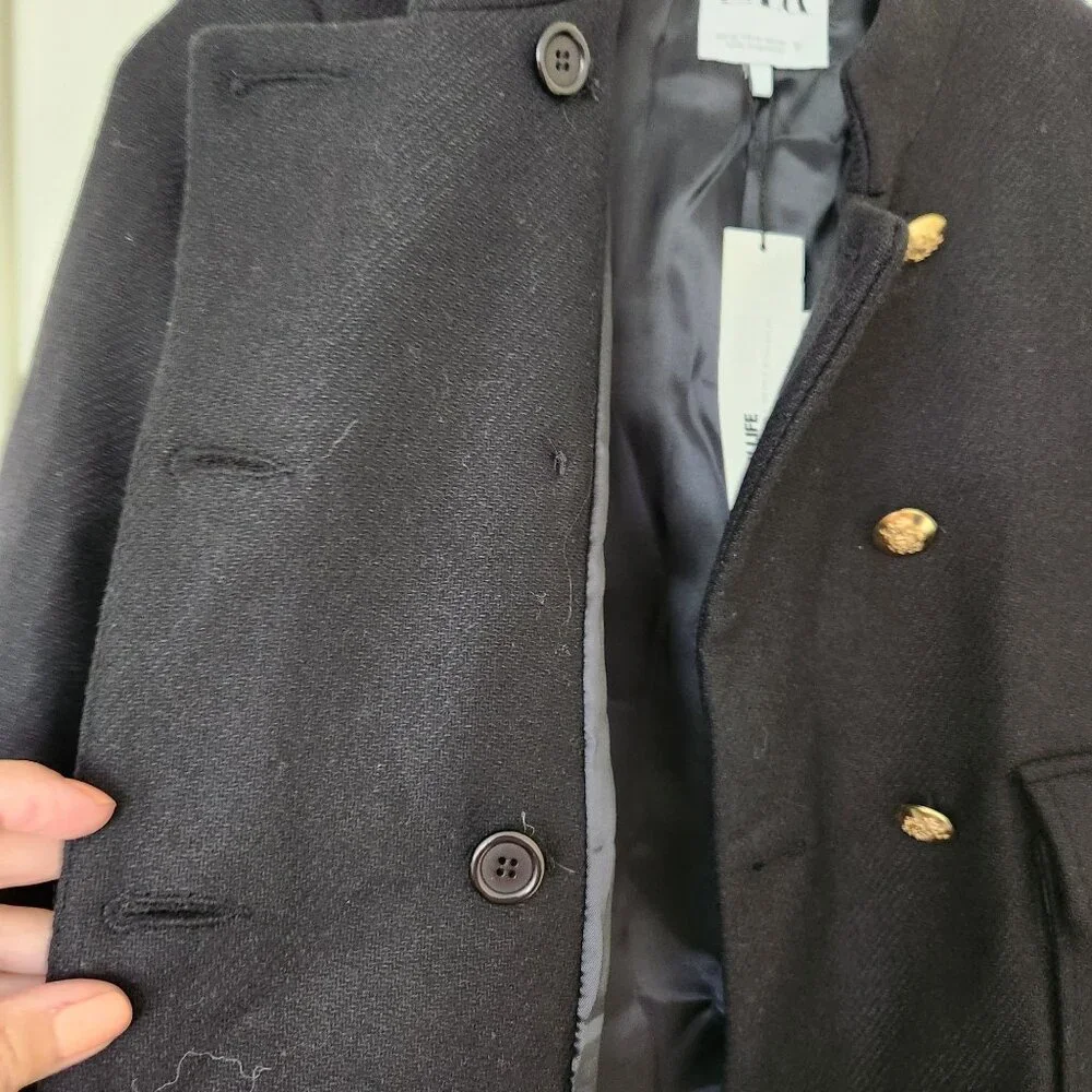 Zara Black Wool Military Jacket Gold Buttons Fall Winter Old Money Glam Preppy - Picture 9 of 13